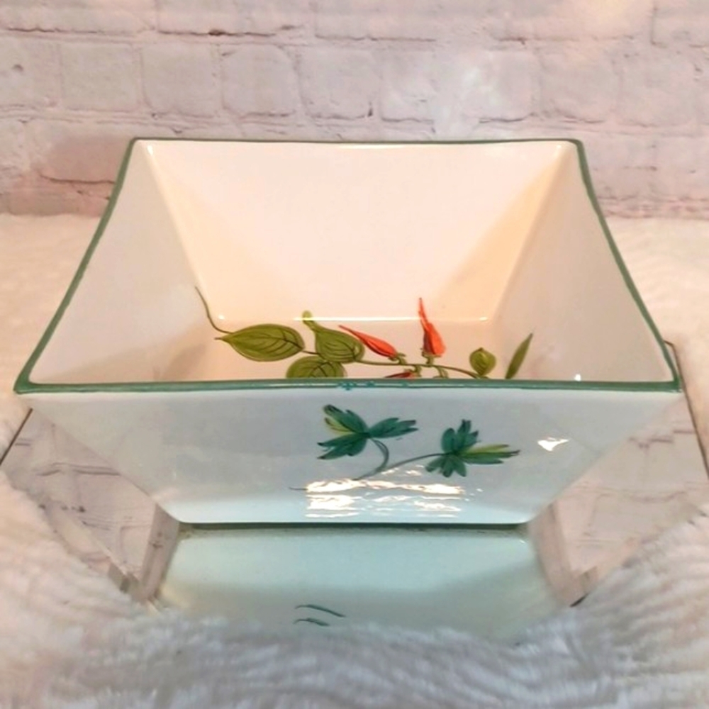 Manner Vintage Hand Painted Hot Peppers  Square Bowl  From Italy 10 Wx5 Deep